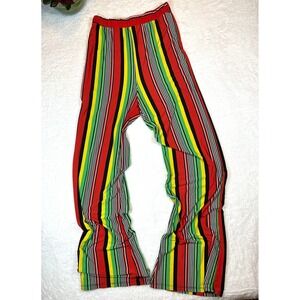 Vintage Jamaican Color Striped Pants Womens S Rasta Hippie Bold Flare pull on